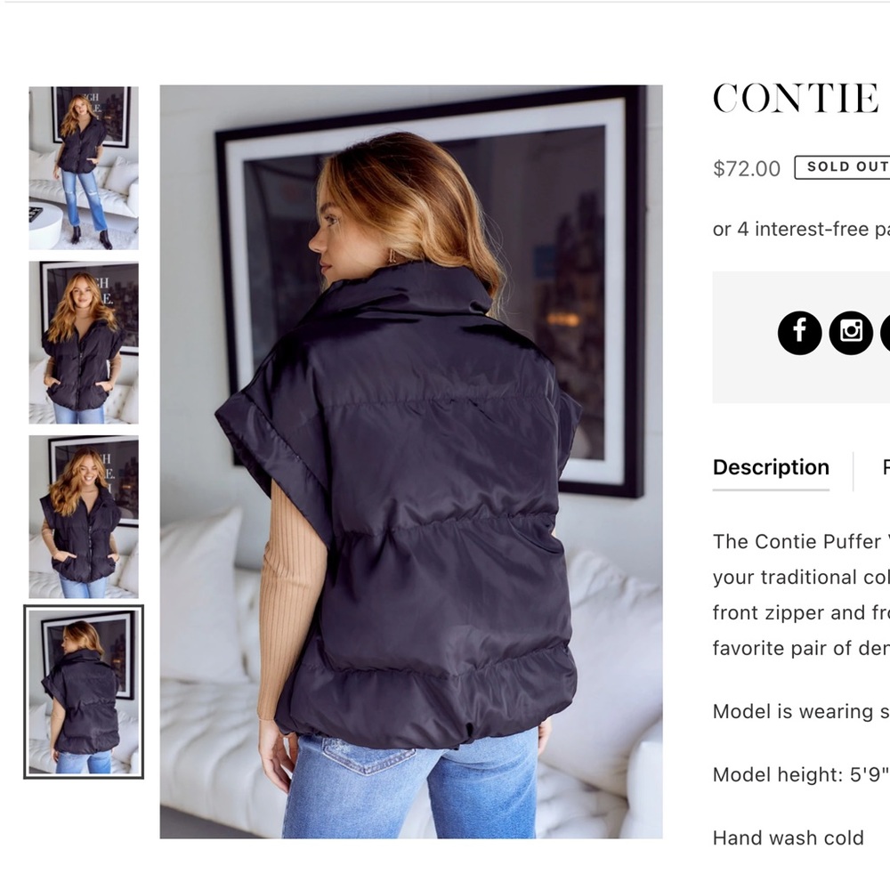 Contie Black Sleeveless Puffer Vest Double Zipper NWT Sold Out on websit… - Picture 2 of 10